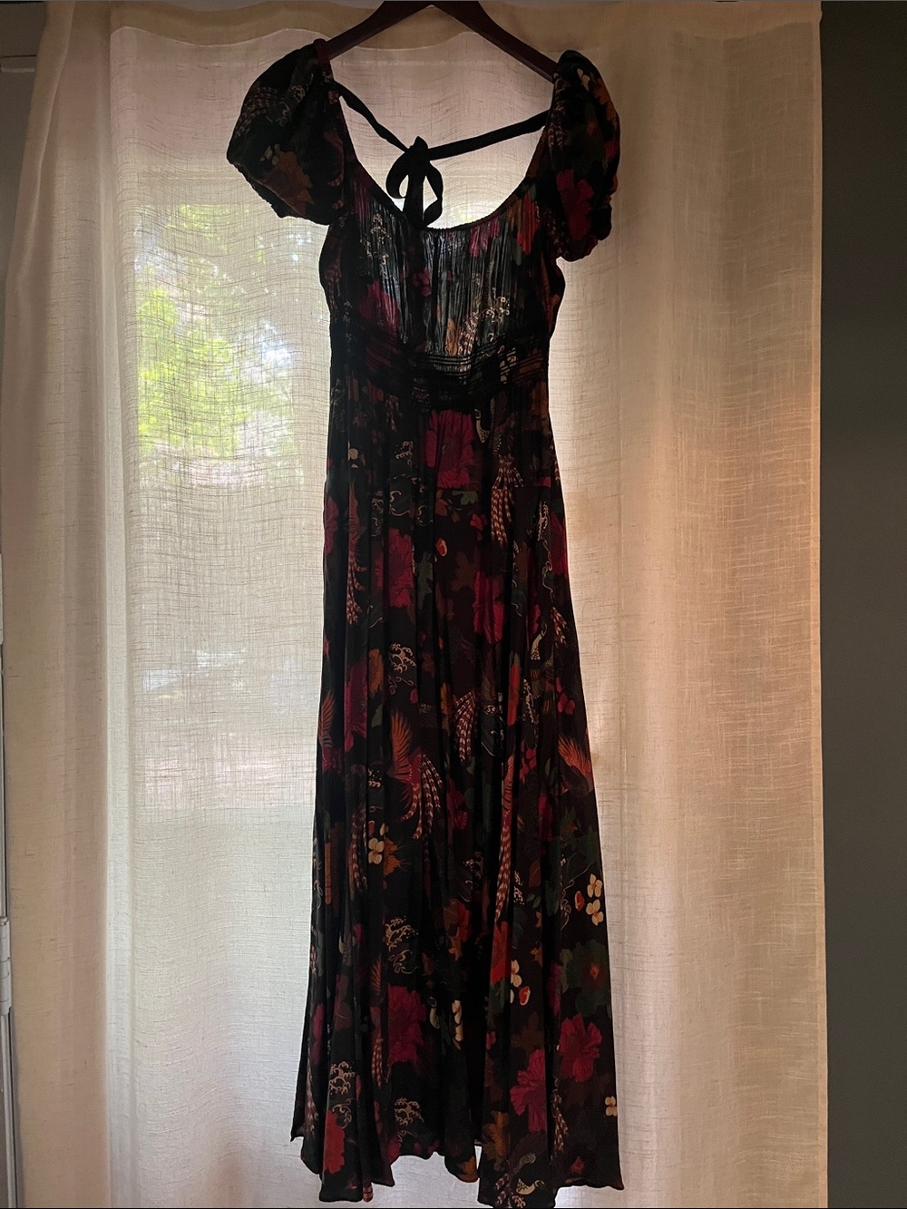 La Ligne Black Floral Maxi Dress with Puff Sleeves